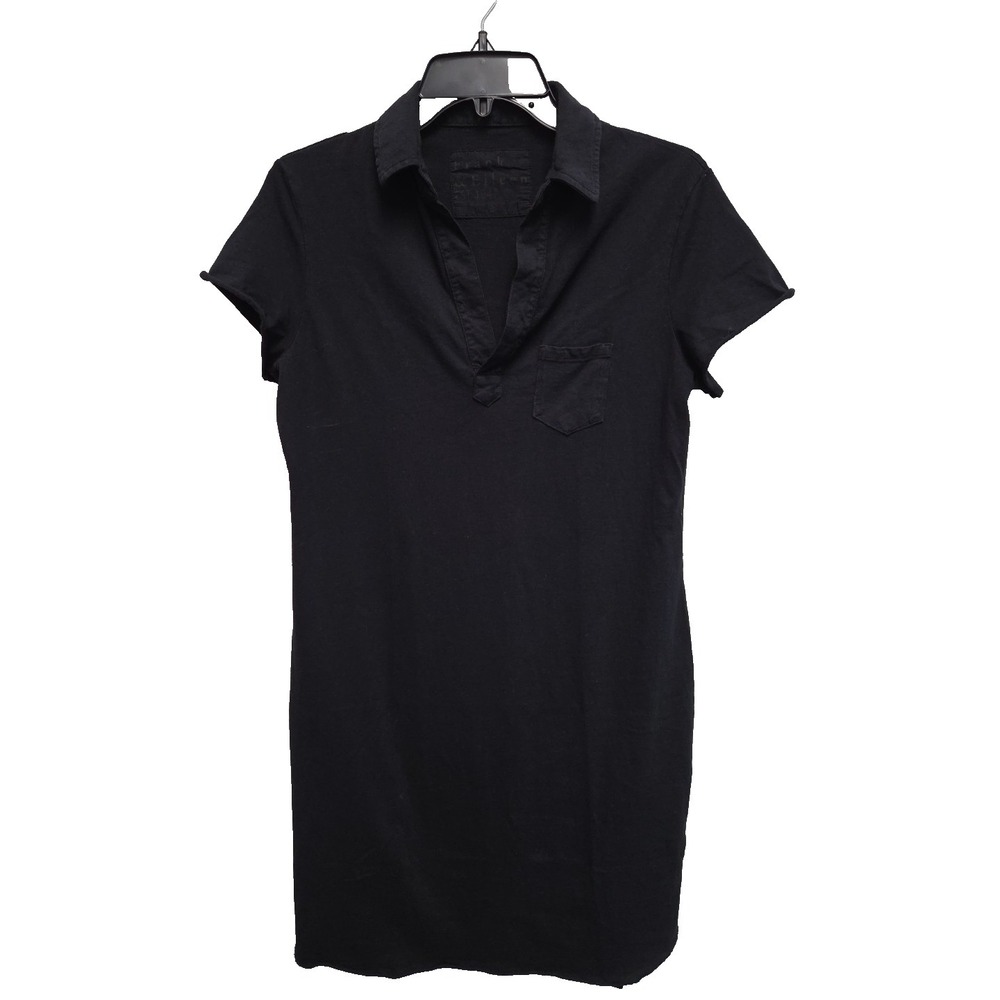 Frank & Eileen Sz Small Lauren SS Polo Dress BLACK Cotton Raw Hem Jersey